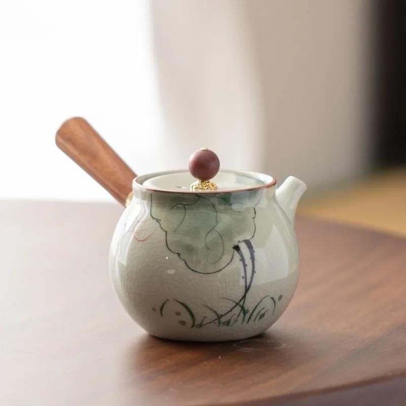 Новый китайский стиль расписанный вручную керамический чайник в стиле лотоса чайный сервиз кунг-фу небольшой бытовой чайник чайник с ручкой