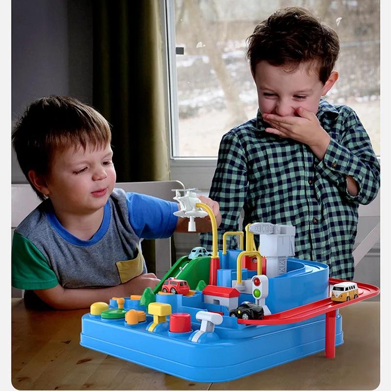 Гоночный железнодорожный вагон, игрушки, детский автомобиль, прорвись через большое приключение, игрушечная парковка, раздвижная дорожка, детский строительный блок для мальчиков