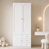 2-Door wardrobe with drawers, bedroom cabinet, children's room furniture, with clothes rail, pink ceramic handles, white, lacquer finish, 80×50×200 cm