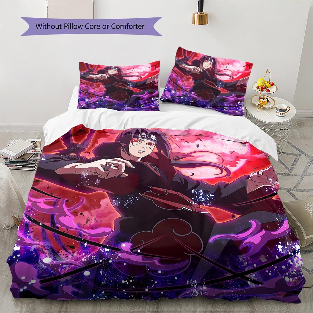 Постельное белье с узором Итачи Учиха из аниме Наруто, домашний декор, подарок на день рождения (1 пододеяльник + 2 наволочки, без наполнителя)