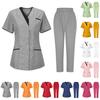 Women's Uniforms Quick Dry Fabrics V-Neck With Pockets Short Sleeves Long Pants Solid Color Workwear Suit