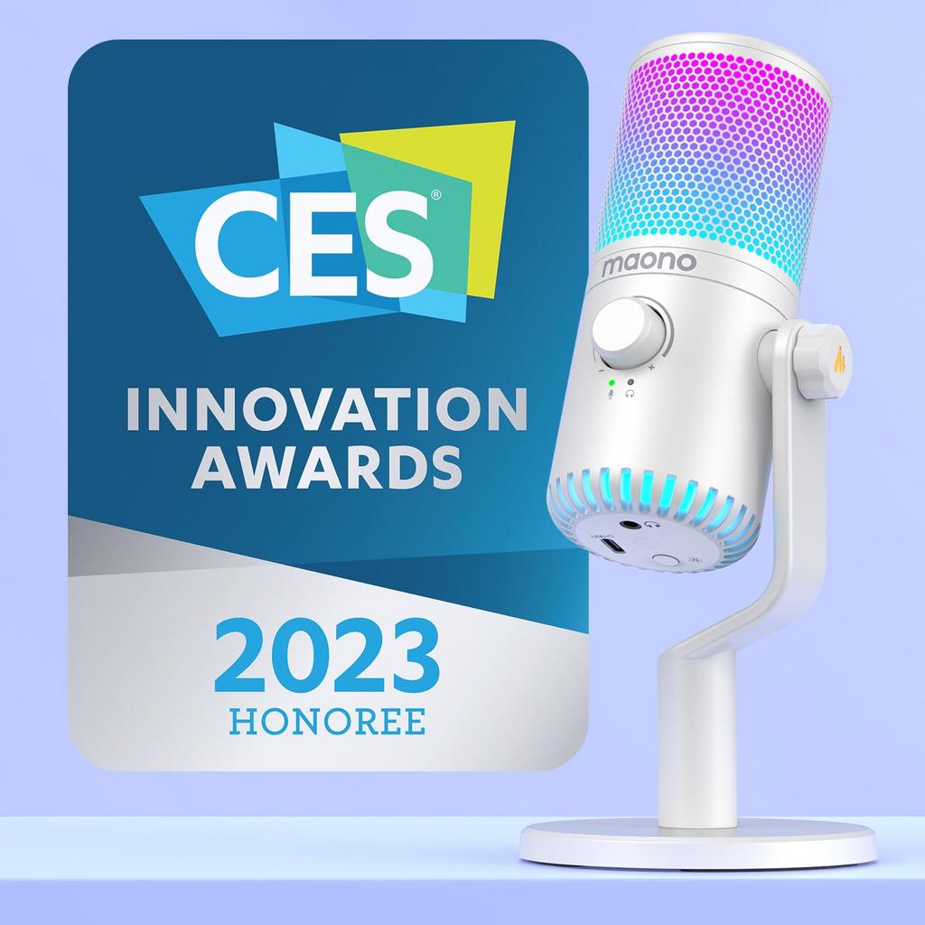 MAONO USB Condenser Gaming PC Microphone with Dedicated RGB Headphone Plug Live Working from Compatible with Microphone, Software, Lighting, Output,