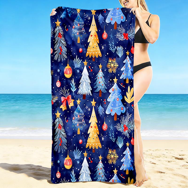 1Pc Christmas Tree Festive Beach Towel Quick Dry Multiuse For Beach Pool Gym Yoga Home Travel Christmas Halloween Xmas Gift S23