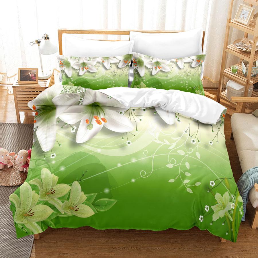 Comforter Green Flower Double Bed With Lotus Bedding Set King Size 3Pcs 2Pcs Single Twin Full 200X200 220X240Cm