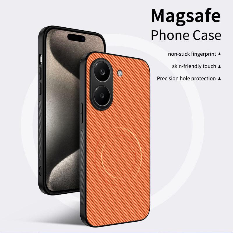 Совместим с Xiaomi Poco X8 Pro, Магнитный чехол Magsafe с текстурой из углеродного волокна и кожи, с полным покрытием объектива.