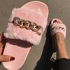 New Summer Plush Slippers Chain Flash Diamond Plush Slippers Indoor and Outdoor Wool Casual Slippers