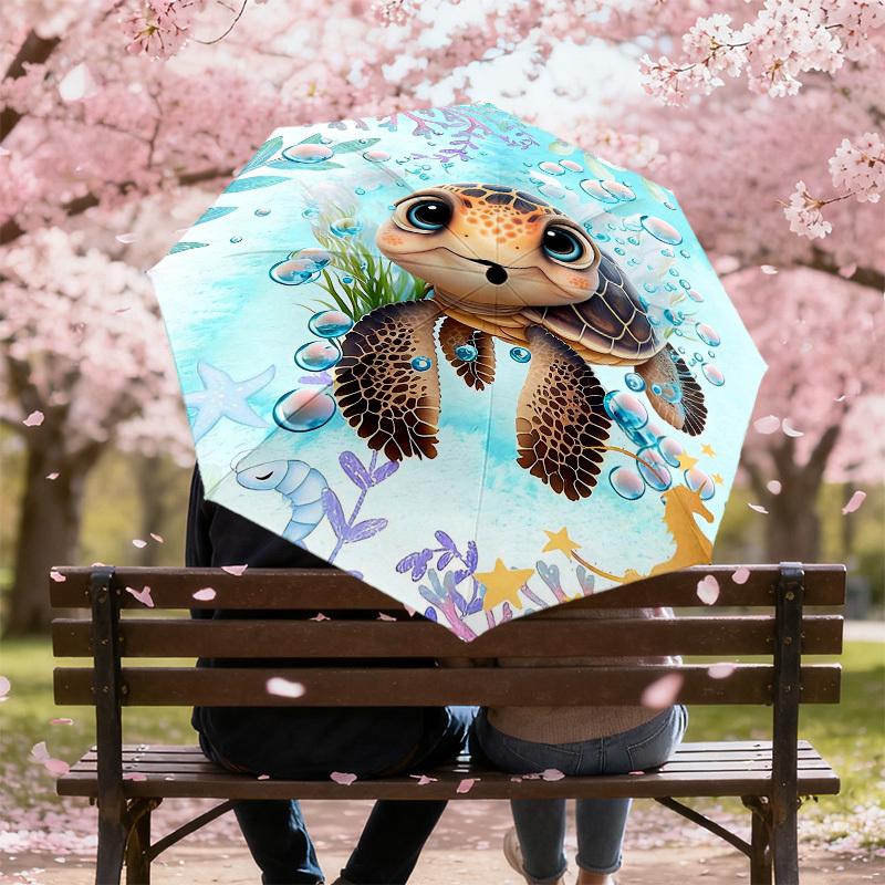 1PC turtle ocean Umbrella-8-Rib Reinforced Portable Folding Travel Suitable for All Seasons Outdoor Daily Use -J0350