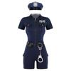 Womens Cop Outfits Policewoman Role Play Costume Zipper Short Sleeve Jumpsuit with Belt Purse Hat