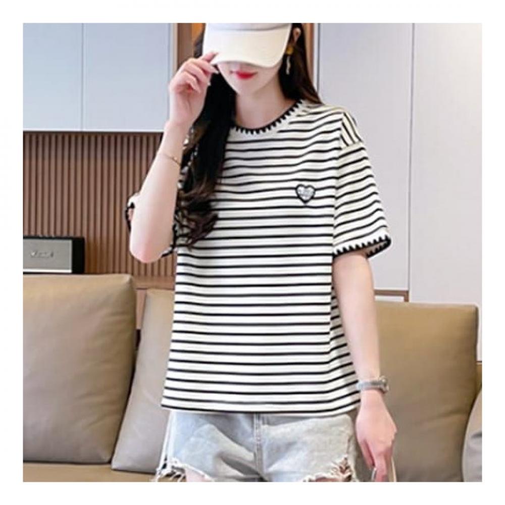 Navava NT1725 STriped HearT PoinT Round Neck T shirT