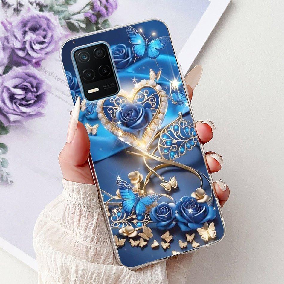 Чехол для телефона Realme 8 5G RMX3241 Realme8 5G Элегантный Цветочный Кот Печать Мягкий Силикон Прозрачный ТПУ Чехлы
