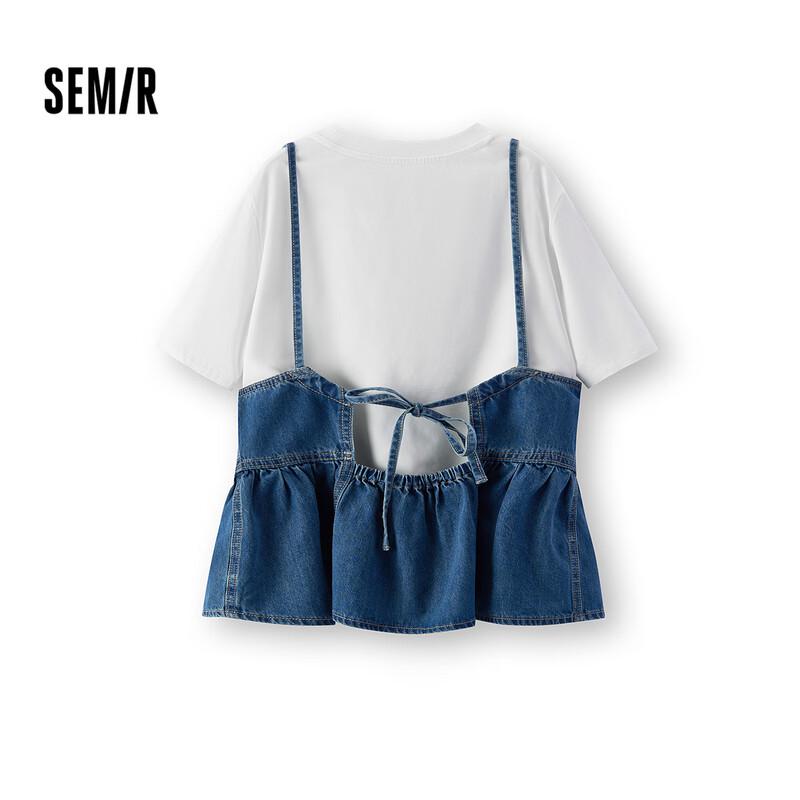 Женский летний набор Semir: футболка с принтом-буквой и джинсовый комбинезон на лямках