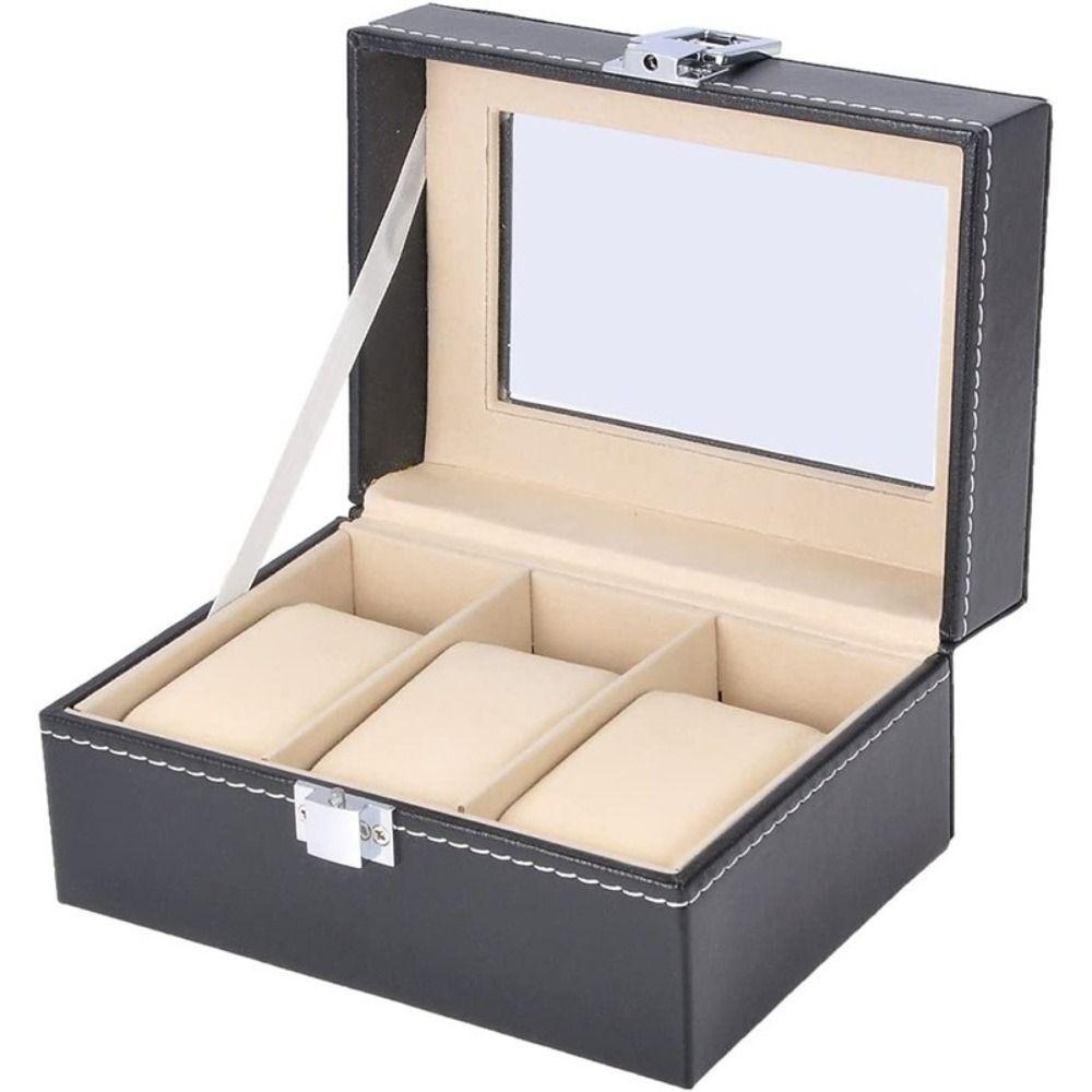PU Leather Watch Box Black Watch Storage Box Luxury Watch Display Box