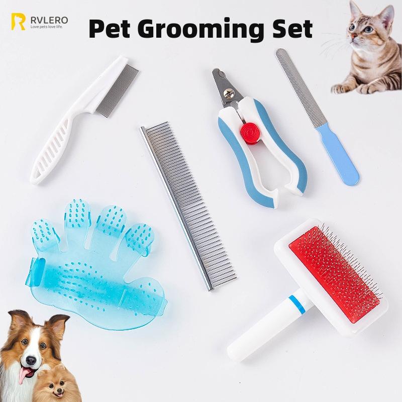 Grooming Six-Piece Set for Cats Dogs Bathing Comb for Flea Combing Hair Removal Repair Nails Massage Intimate Design Beauty Tool