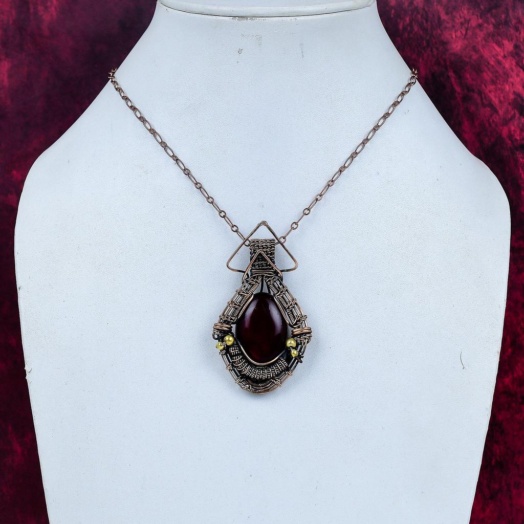 Red Fire Labradorite Pendant Copper Wire Wrapped Pendant Natural Gemstone Jewelry