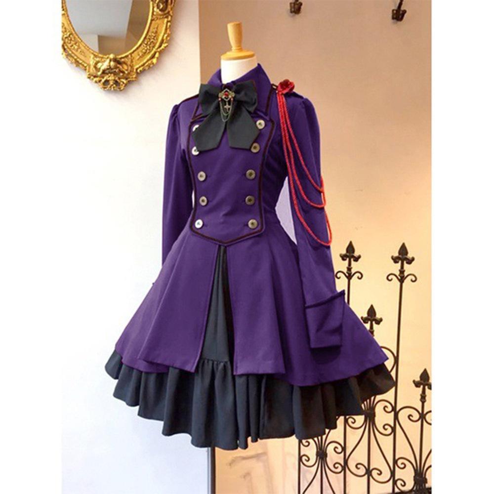 Plus Size 5XL Gothic Lolita Party Dresses Women Elegant Bow Collar Pleated Lace Up Ruffles Dress Medieval Retro Princess A Line