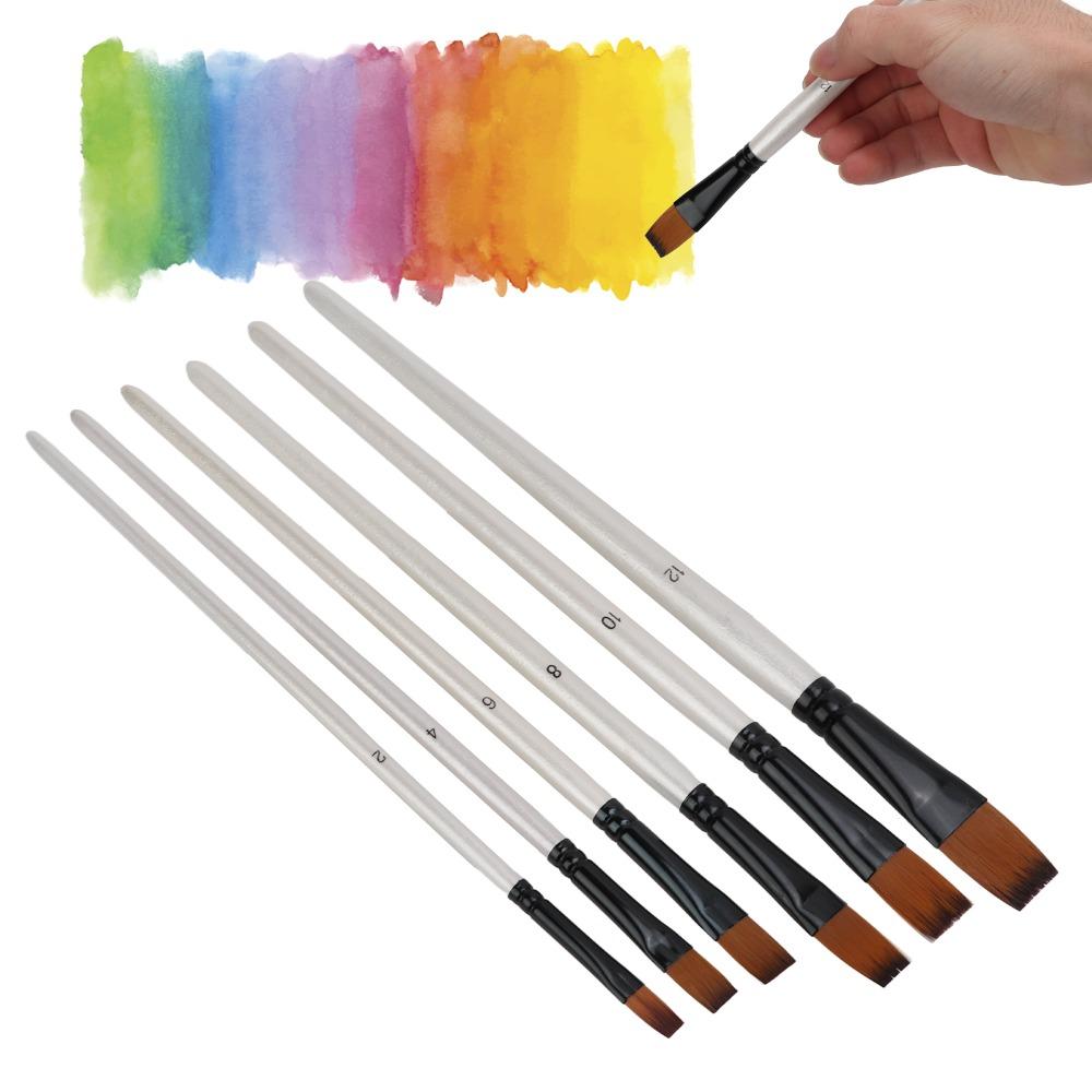 6pcs Flat & Angled Shapes Paint Brush Set Wood Handle Versatile Acrylic Paint Brushes Watercolor Brushes For Craft Projects