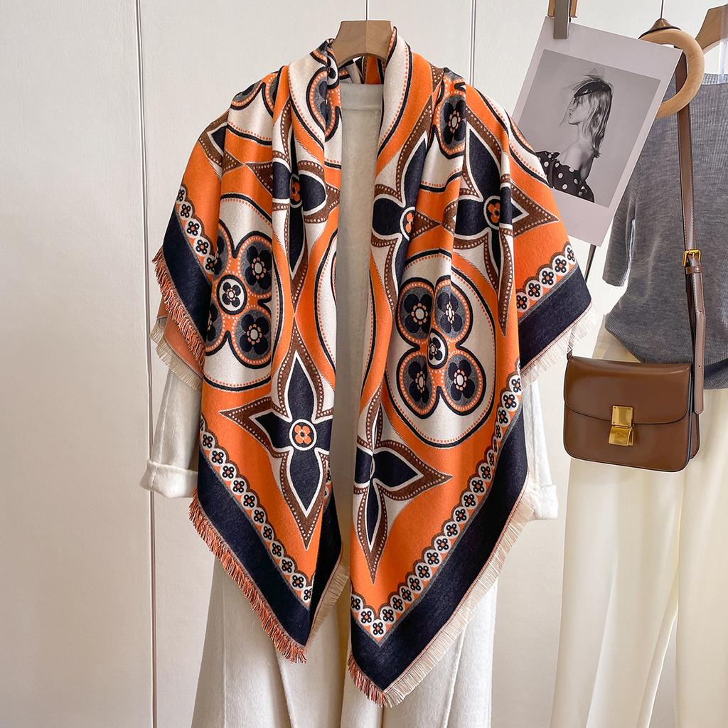 Imitation Cashmere Square Scarf Women'S Fashion Warm Shawl Thickened Scarf Four Sides Beard Scarf