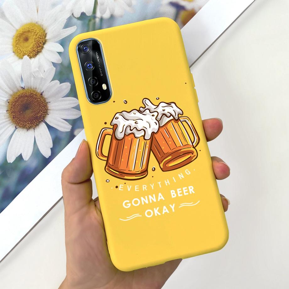 For Realme 7 4G Global Version Case Matte Liquid Silicone Bumper Shell For Realme7 RMX2155 Back Cover Lovely Cat Design Fundas