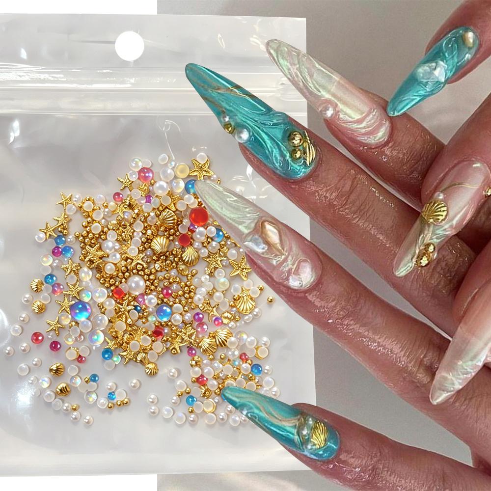1box Gold Silver Jellyfish/Starfish/Seahorse/Turtle Nail Studs 3D Alloy Meral Ocean Nail Rivets Charms Marine Theme Nail Supplie