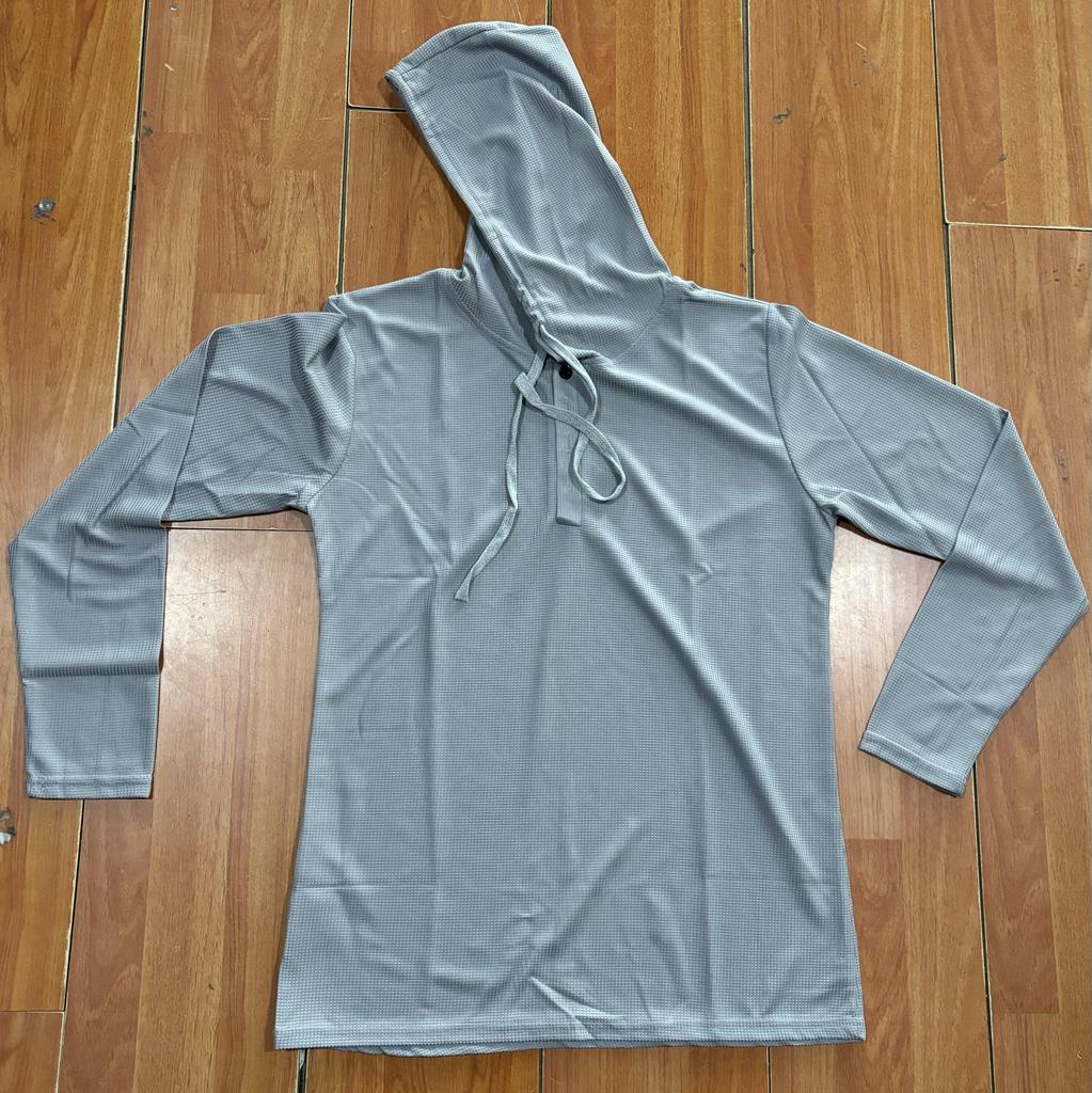 Spring Autumn Hooded T Shirt Men Long Sleeve Solid Color Slim Fit Sports Tops Fashion Breathable Casual Tees Mens V Neck Tshirt