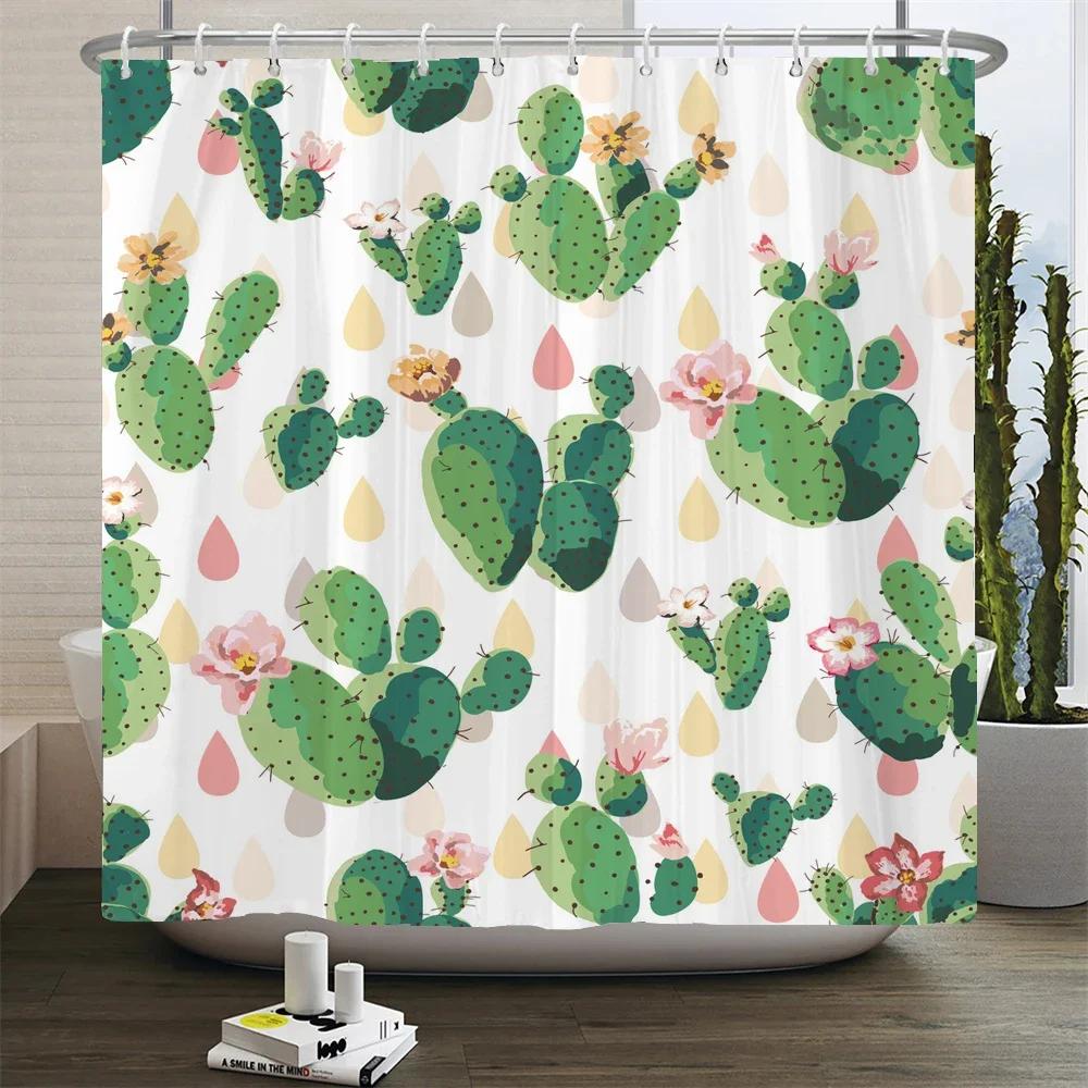 Cactus Shower Curtains Waterproof Polyester Fabric Shower Curtains Tropical Plants Bathroom Screen Curtain Home Decor 180X180cm