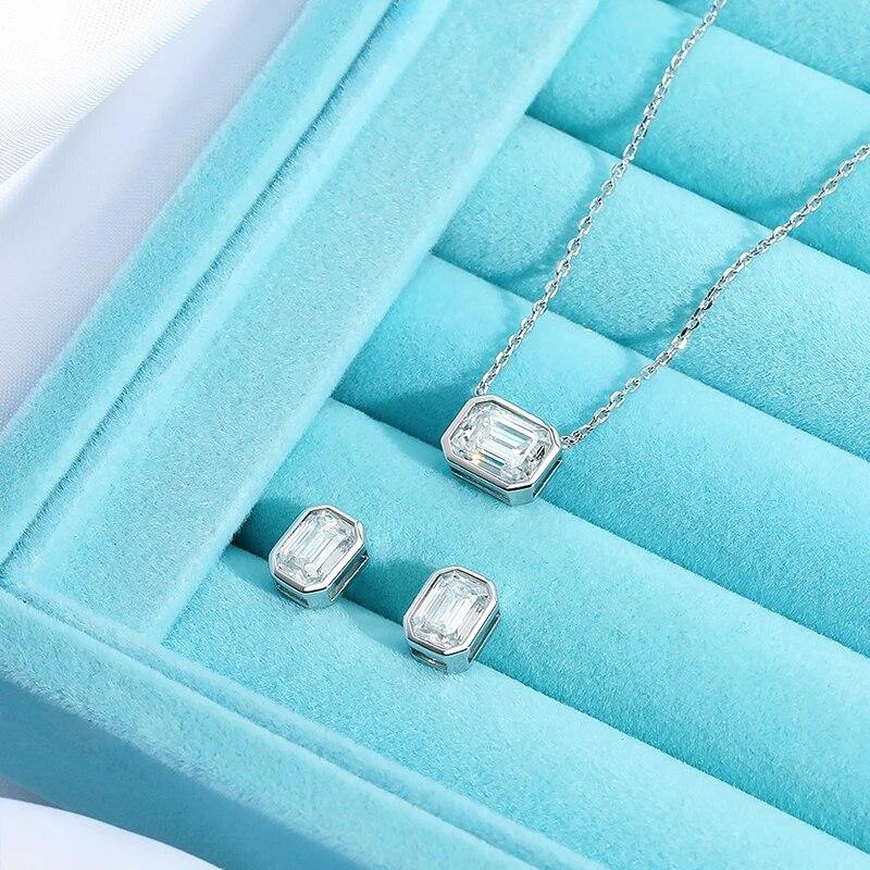 D Color 2ct Emerald Cut Genuine Moissanite Necklace for Women Colorless Luxury Wedding Jewelry 925 Sterling Silver Pendant GRA