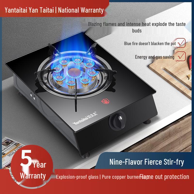 Single Burner Desktop Gas Stove with Flameout Protection - Nine Heads, Strong Flame for Natural and Liquefied Petroleum Gas.