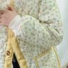 Women's Winter Lightweight Cotton Padded Jacket Light Yellow Korean Style Quilted Outerwear Northeast Floral Cotton Padded Coat