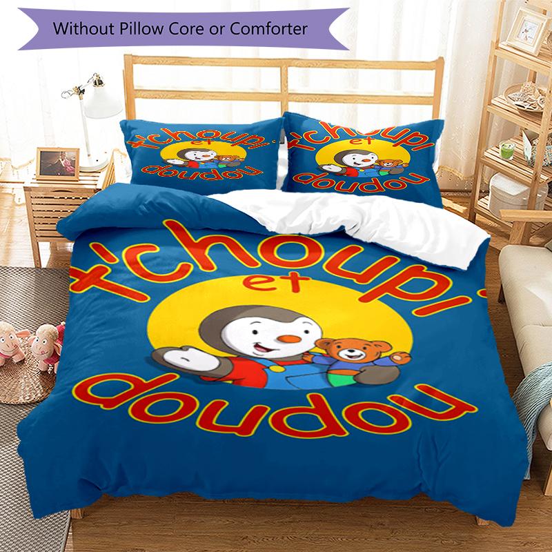 3pcs Tchoupi Bedding Set Duvet Cover Closure Includes 1 Duvet Cover & 2 Pillowcases, Soft and Comfortable for All Seasons.