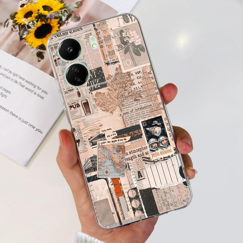Для Xiaomi Poco C65 Чехол для PocoC65 Силиконовый Funda Para Capa Coque Мягкие чехлы для телефона Задняя крышка Мраморный цветочный узор Ударопрочный
