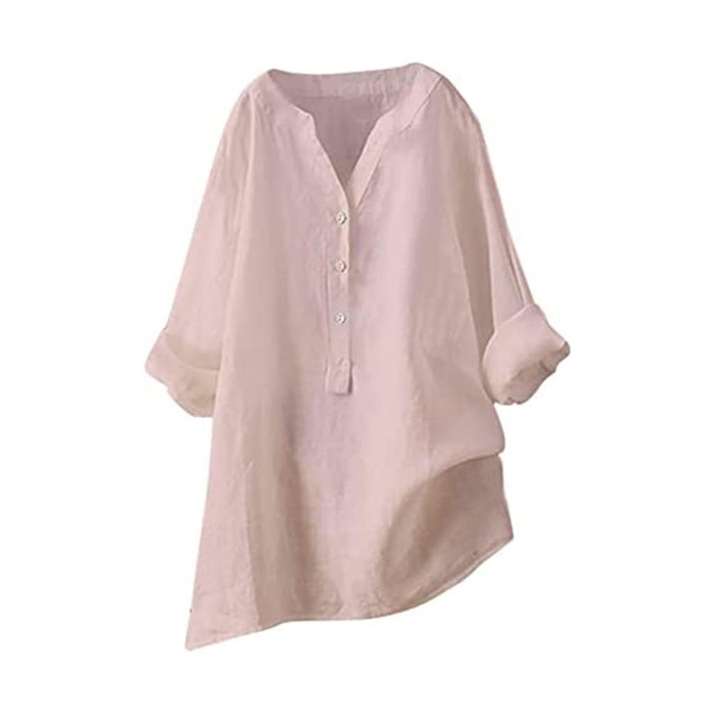 Women Solid Stand Collar Long Sleeve Shirt Casual Loose Blouse Button Down Tops