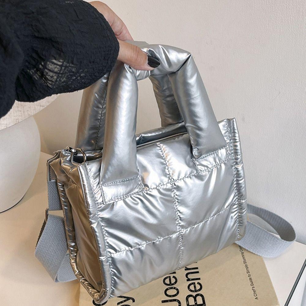 Large Capacity Cotton-padded Tote Bag Korean Style Puffy Crossbody Bag Nylon Handbag Lady