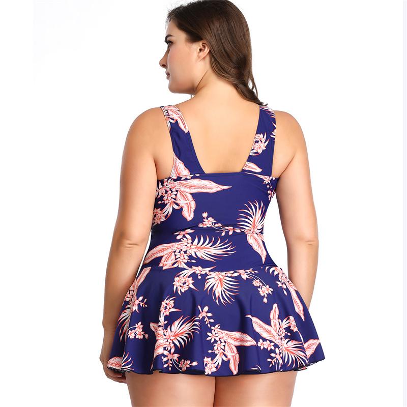 Women Summer Swimwear Plus Size Swimsuit Floral Pattern V Neck Beach Dress Sexy Two-Piece Bathing Suit S-5XL