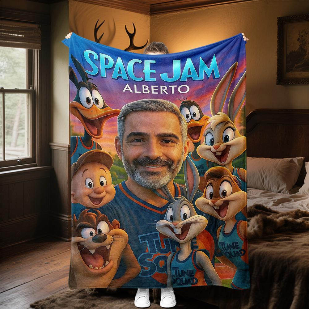 1pc TUNE SQUAD AlbertoOutdoor Flannel Blanket Soft Plush Decor for Picnics, camping,Bedroom, Playroom, or Lunch Break, Perfect Gift