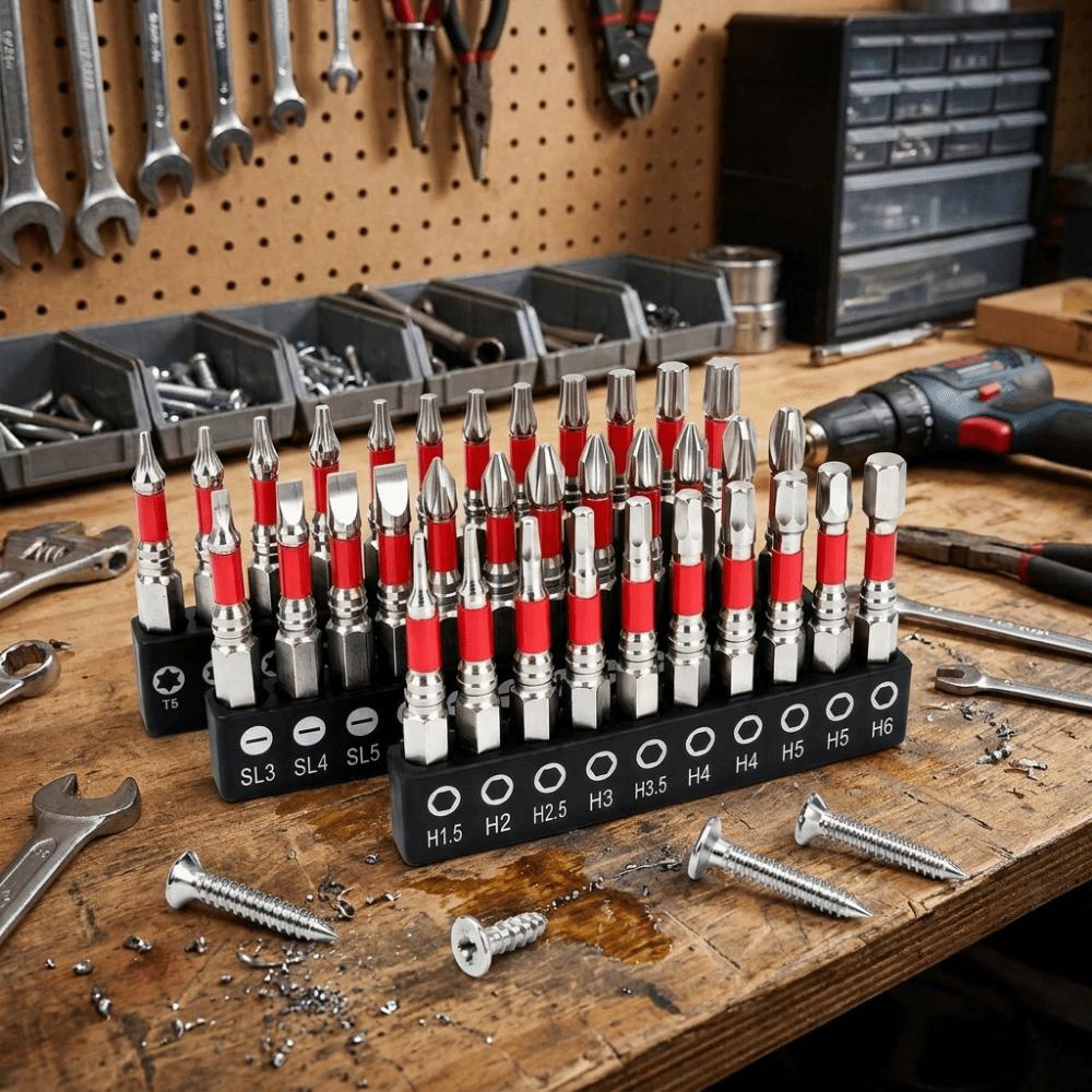 10/12/34 pcs S2 Steel Magnetic Hex Screwdriver Bits Non-Slip Slotted Torx Hex Bit Kit Woodworking