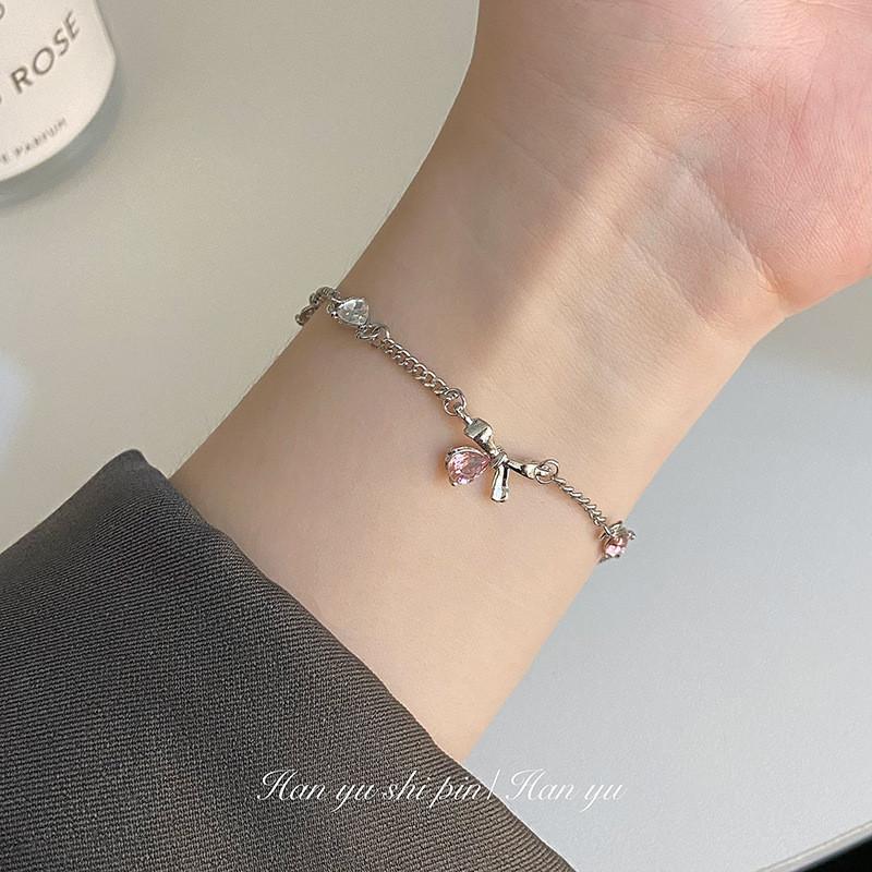 iF ME Элегантный регулируемый браслет с розовым кристаллом и бантом для женщин, серебряная цепочка с луной, аксессуары, ювелирные изделия