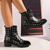 Fall/Winter 2025 New Plus Size Women's Studded Pointed Women's Booties Mid-Heel Side Zipper Stylish Martin Boots