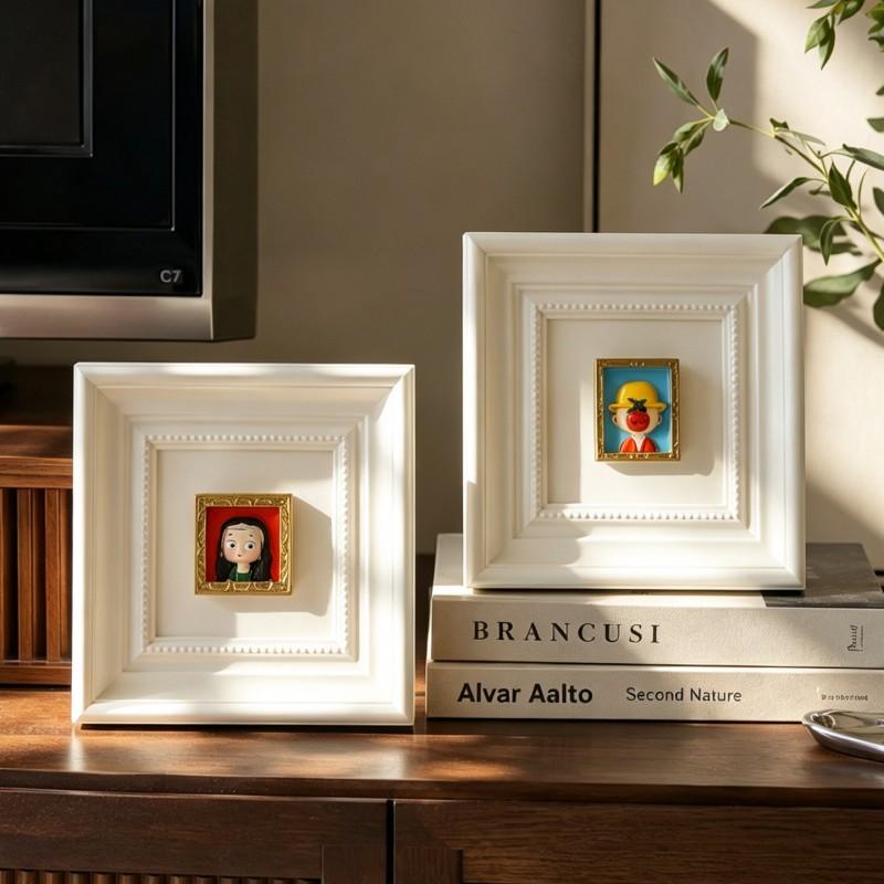3D Decorative Photo Frame With Ornate Carving Figurine Accent Living Room Entryway Desk Display