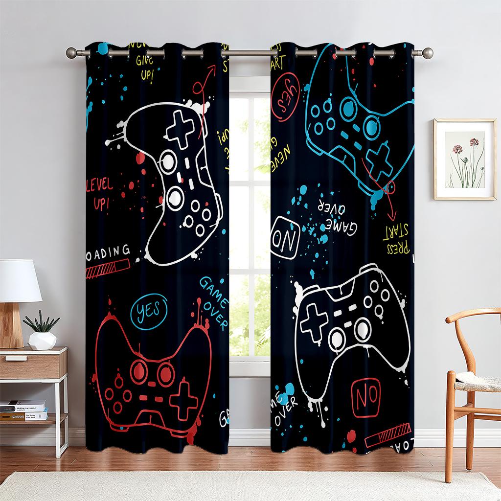 2PCS Technology Sense Game Controller Printed Шторы, полузатемняющие, гостиная, спальня, игровая комната, декоративные шторы