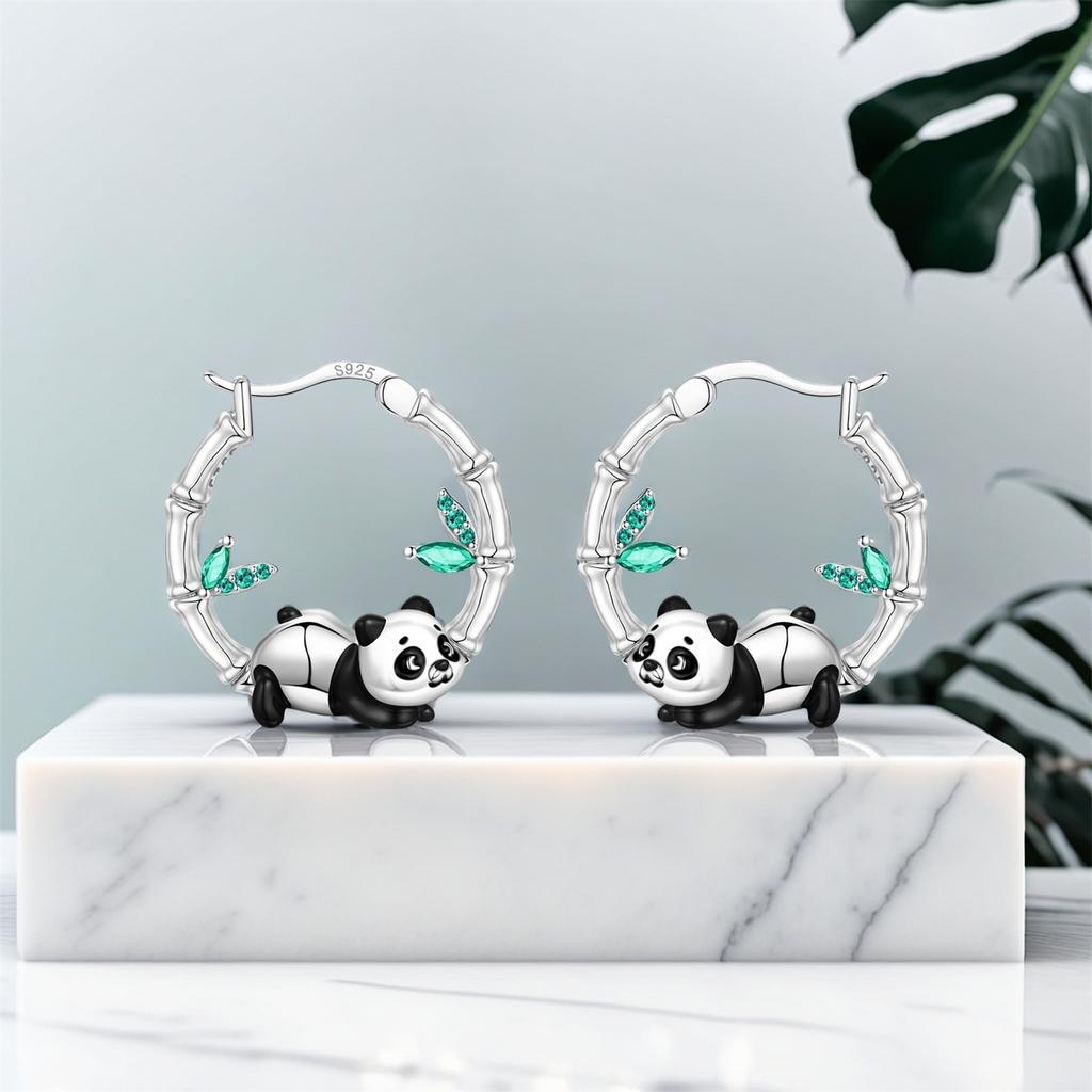 Orstarry S925 Silver Cute Panda Animals Earrings Hoop Earrings For Women Jewelry Party Trendy Gifts