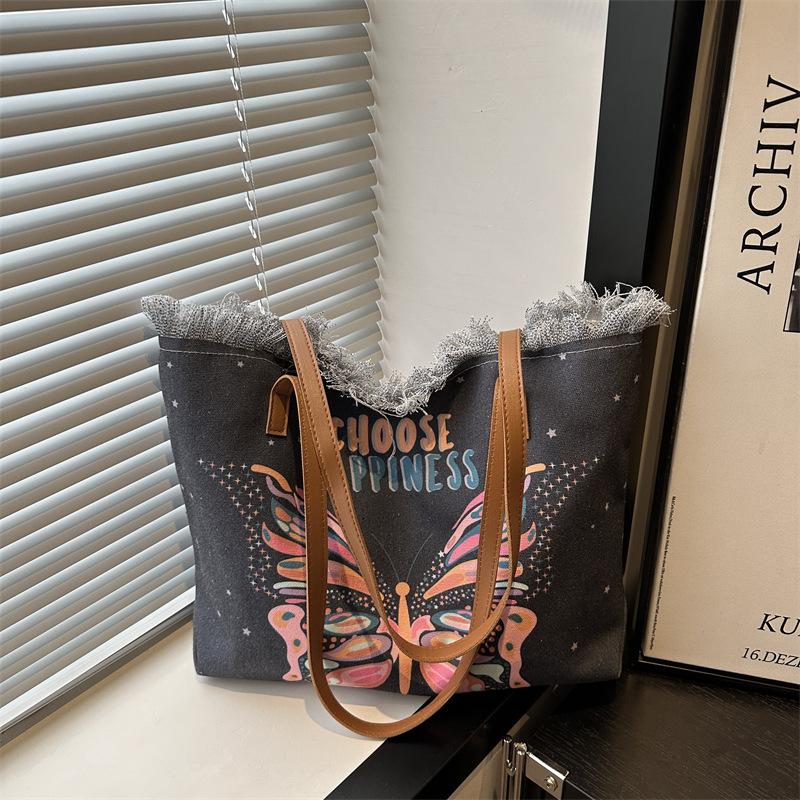 2025 New National Style Cute Handbag Fashion Casual Tote Bag Large Empty Embroidery Printed Shoulder Bag