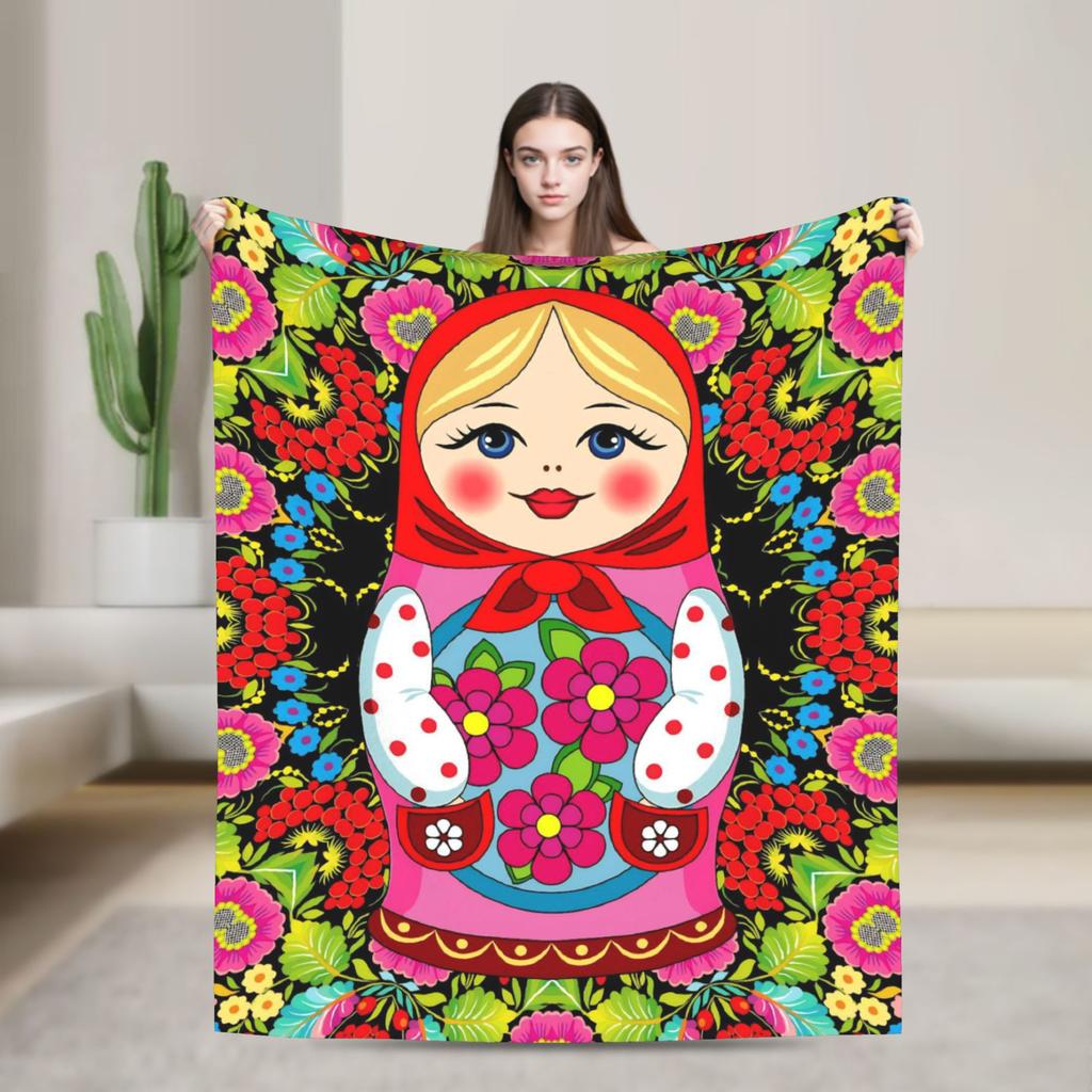 Matryoshka Russian Nesting Doll Blankets Cute Fleece Funny Breathable Throw Blankets for Chair Covering Sofa Decoration Outdoor