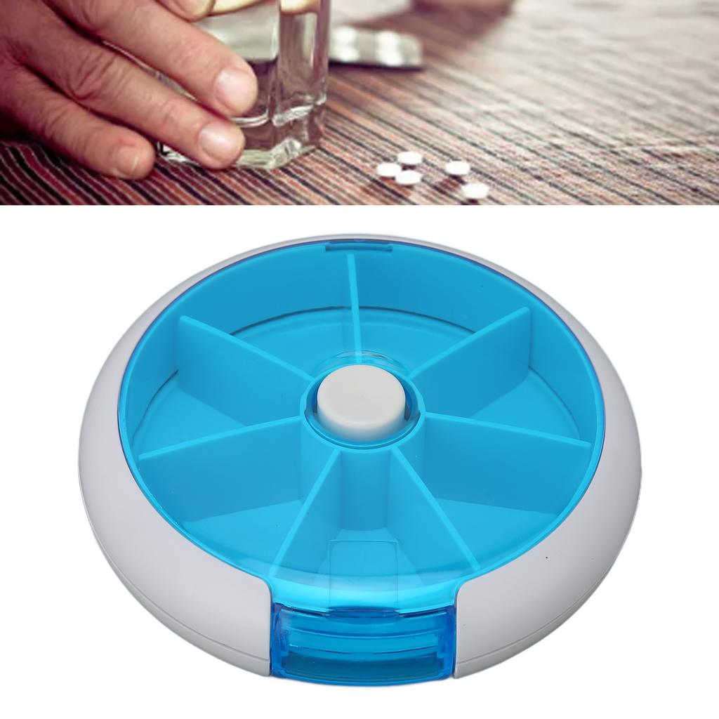 Rotating Weekly Pill Organizer Travel Round 7 Day Medicine Case Supplements for Vitamins Fish Oil