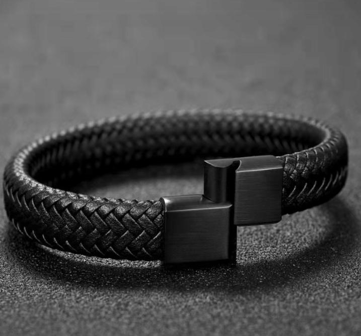 Men's leather bracelet black gift braided bracelet adjustable