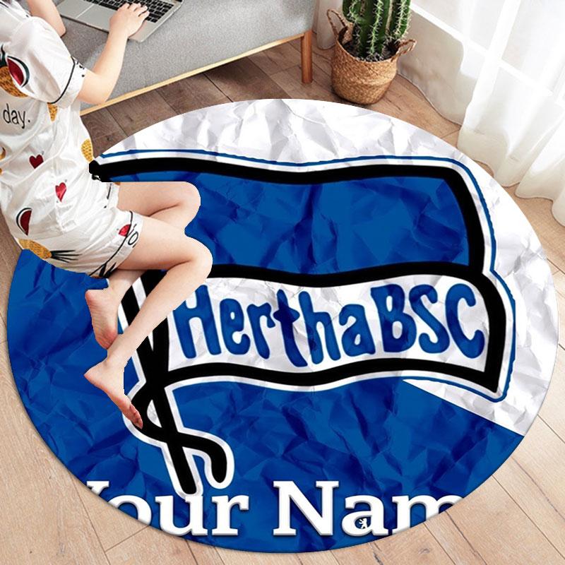 Hertha BSC Custom Name Round Area Rug,Carpet Rug for Living Room Bedroom Sofa Playroom Decor,Non-slip Floor Mat