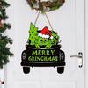 Merry Grinchmas Sign Decor Front Door Hanging Christmas Wall Pediments for Farmhouse Porch Outdoor Indoor Winter Xmas Sign Wooden Grinch