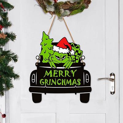 Знак Merry Grinchmas, декоративный декор передней двери, рождественские настенные фронтоны для крыльца фермерского дома, наружный, внутренний, зимний рождественский знак, деревянный Grinch