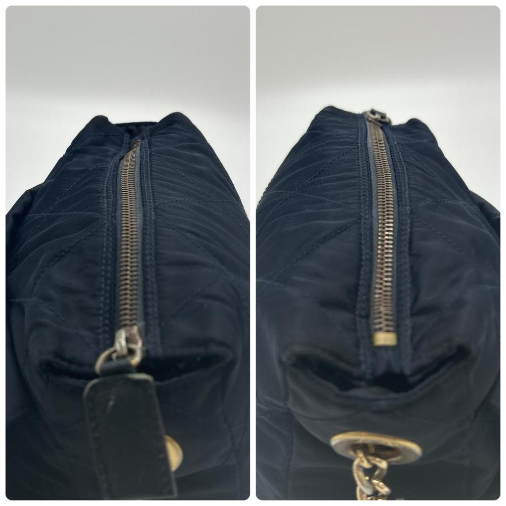 Prada Сумка на плечо Сумка-тоут На одном плечевом ремне Ткань Нейлон Стеганая Золотая цепь Треугольная металлическая пластина с логотипом Белая бирка