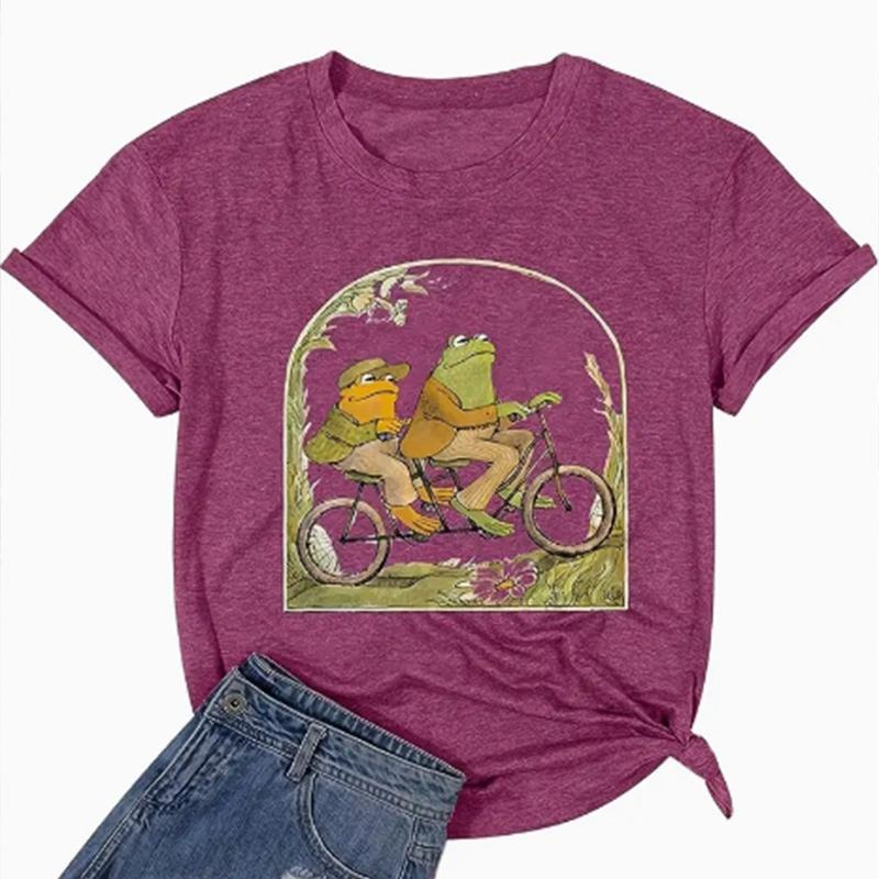 Модная женская футболка с принтом «Лягушка на велосипеде», забавная повседневная футболка с круглым вырезом и короткими рукавами, летняя женская футболка