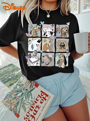Официальная милая женская футболка с принтом 101 далматинца от Disney - Мягкий и легкий летний повседневный топ с круглым вырезом и коротким рукавом